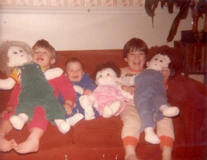 Mike, Betsy and Andy with homemade baby dolls.